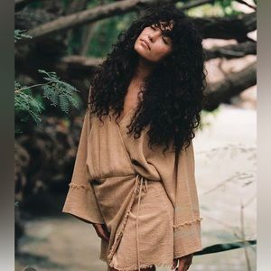 Gillia Riko Kimono Dress in XS in Tan (fits XS-M)
